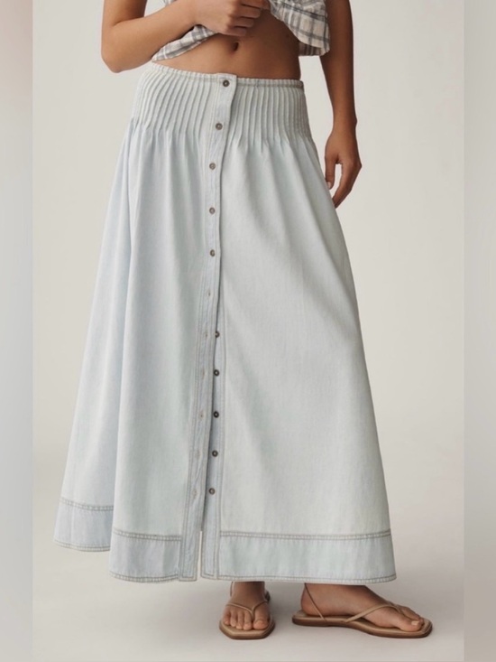 Anthropologie Dresses & Skirts - ANTHROPOLOGIE Pilcro Pintuck Basque-Waist Denim Maxi Skirt XL Light Wash $98 NWT